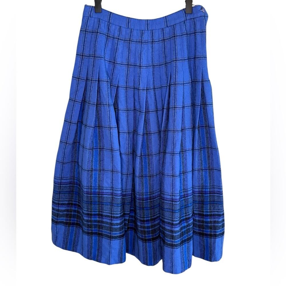 Pendleton Women’s Sz 10 Vintage 1970’s Wool Tartan Plaid Midi Skirt Pleated Blue